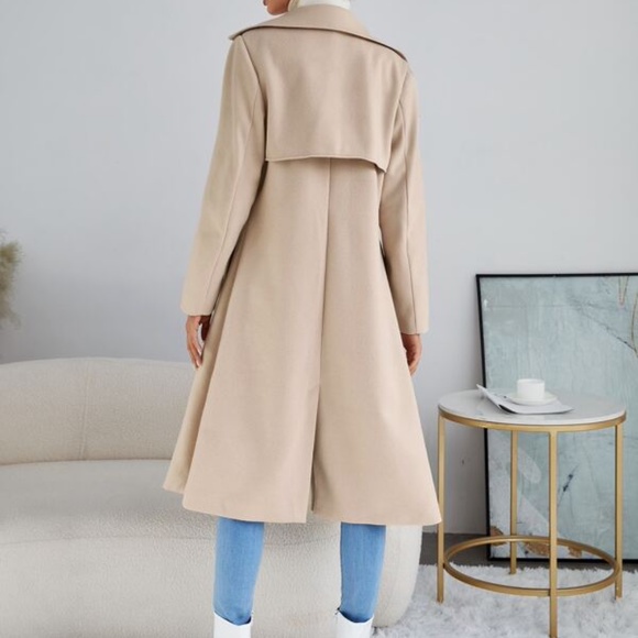 Cream wide collar button double breast trench Coat - Picture 5 of 9